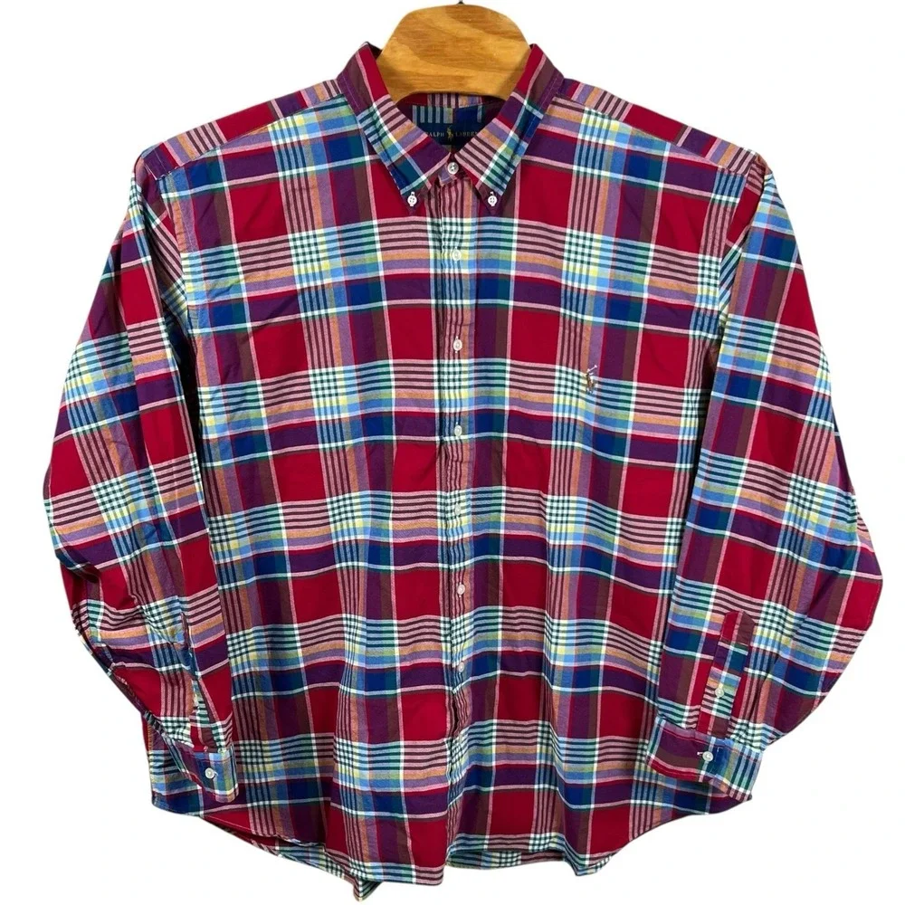 Ralph Lauren Mens 3XB Multicolored‎ Plaid Long Sleeve Button Down Thick Shirt - Picture 2 of 7